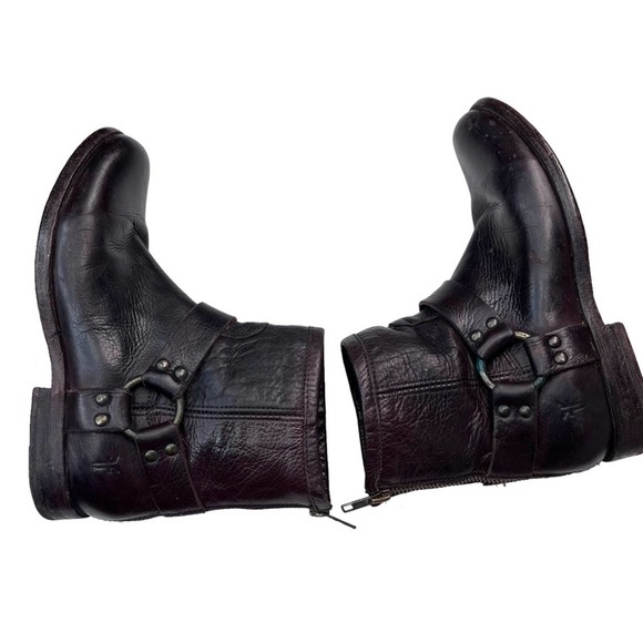 Frye Phillip Harness Distressed Dark Brown Leather Moto Ankle Boots Size 6.5 - Picture 7 of 11